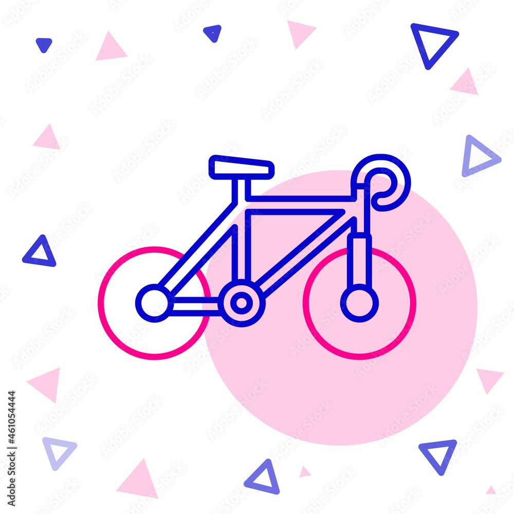 白色背景上隔离的Line Bicycle图标。自行车比赛。极限运动。运动装备。五颜六色