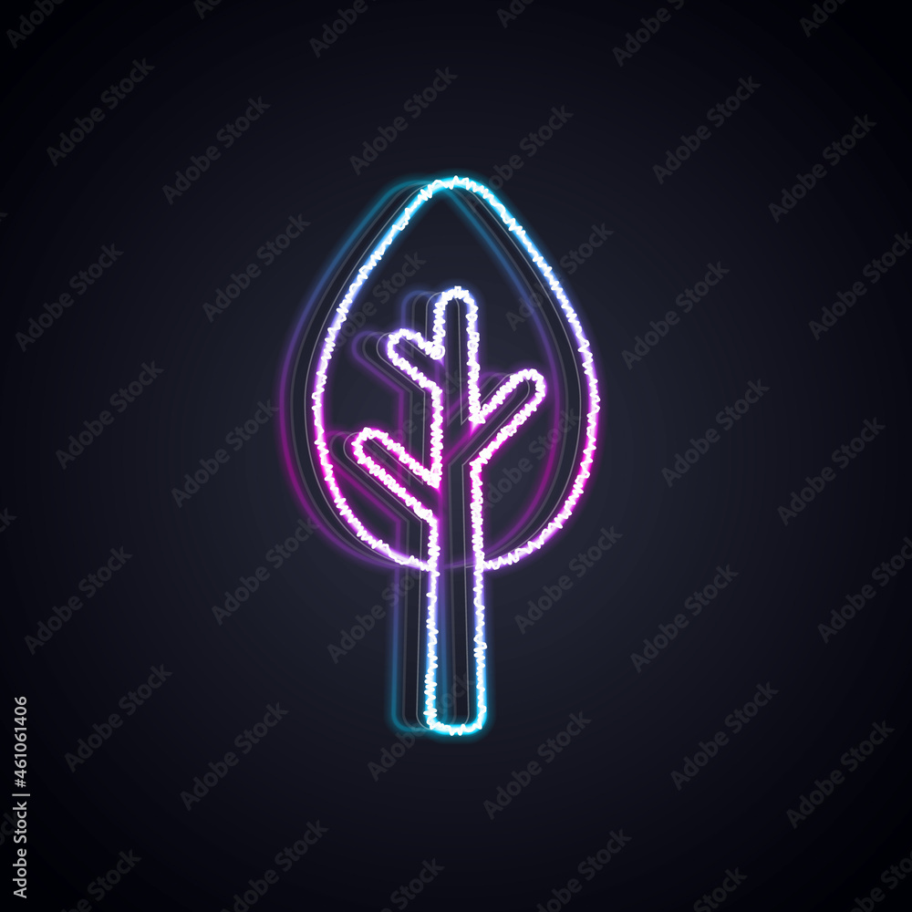 Glowing neon line Tree icon isolated on black background. Forest symbol. Vector