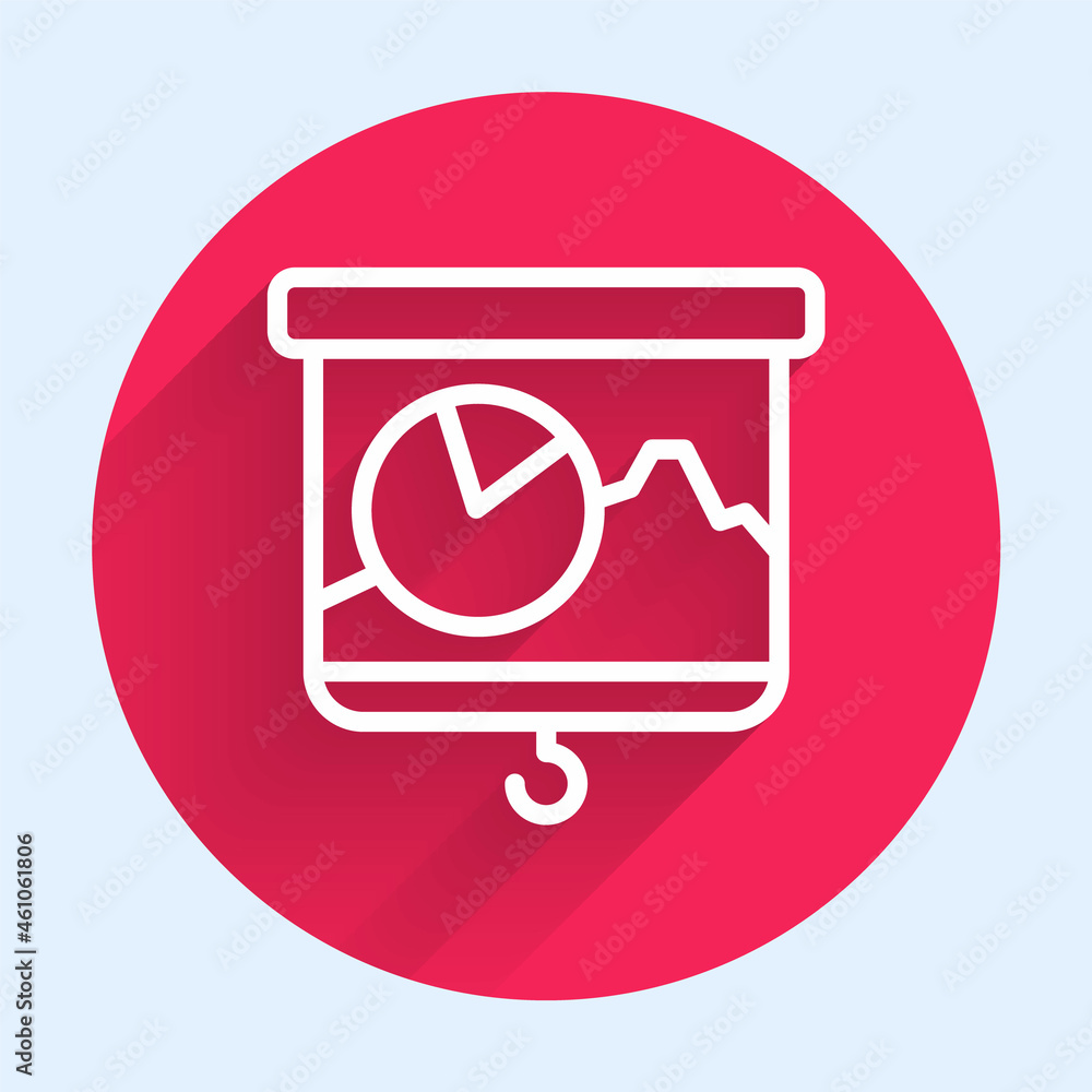 White line Presentation board with graph, schedule, chart, diagram, infographic, pie graph icon isol