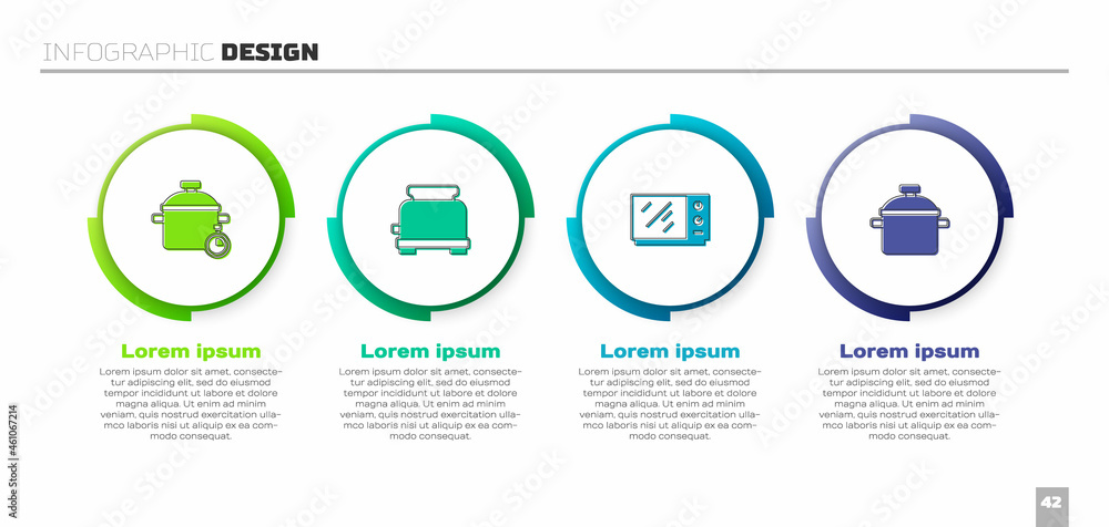 Set Cooking pot, Toaster, Microwave oven and . Business infographic template. Vector