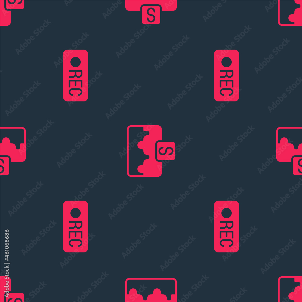 Set Record button and Music wave equalizer on seamless pattern. Vector