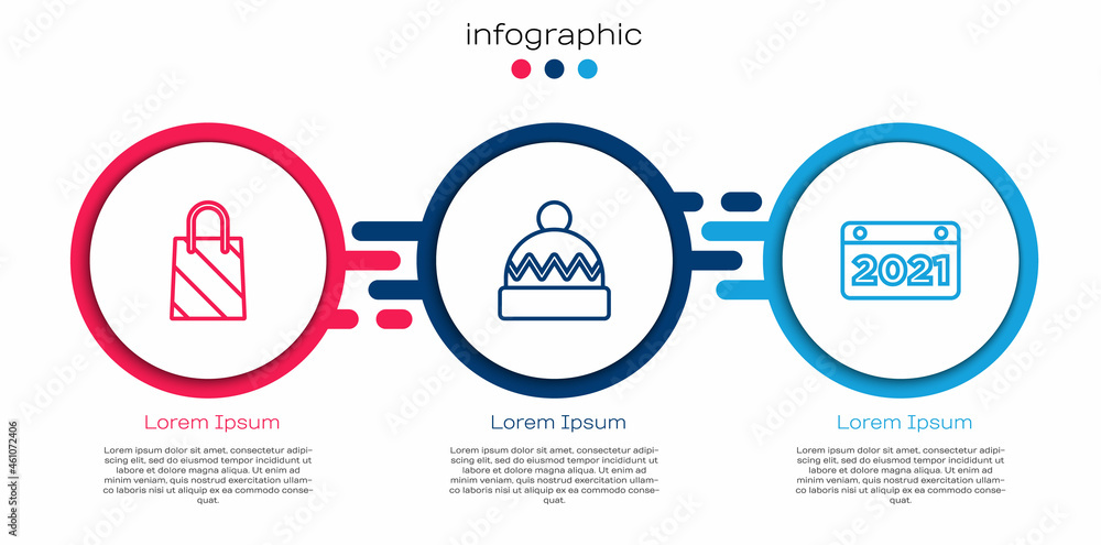 套装圣诞购物袋、冬帽和日历。商业信息图模板。Vector