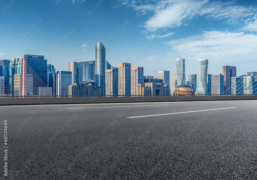 Empty asphalt road and city skyline and building landscape, China.