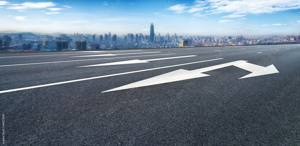 Empty asphalt road and city skyline and building landscape, China.