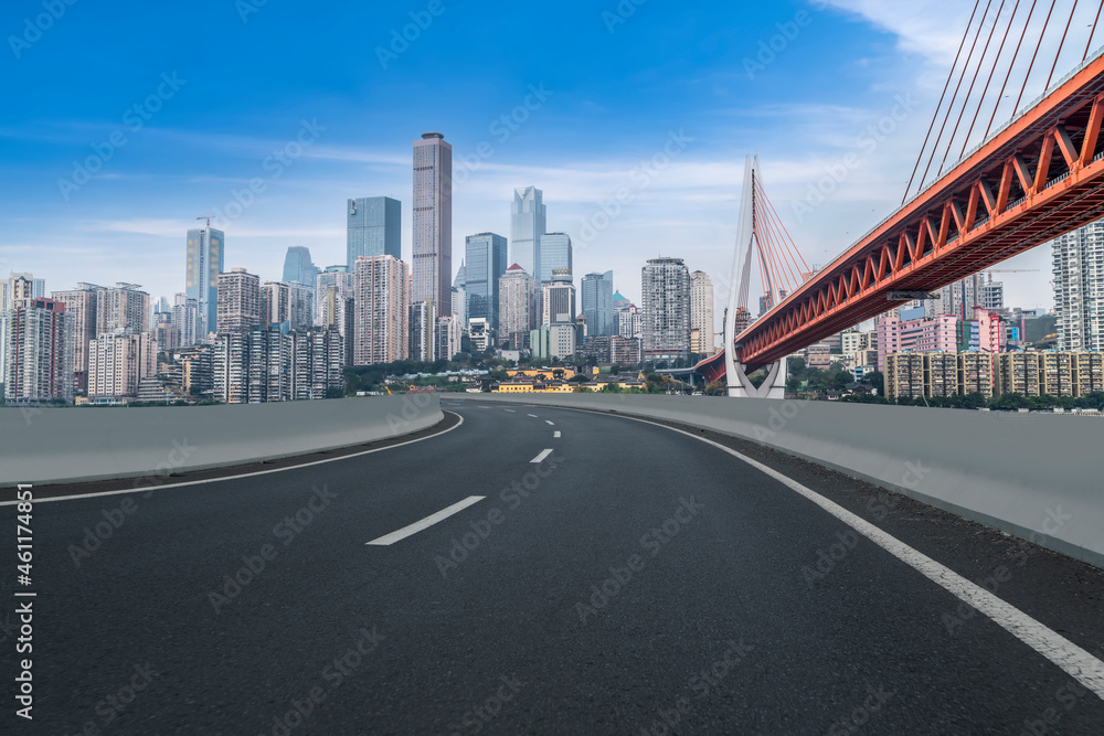 Empty asphalt road and city skyline and building landscape, China.