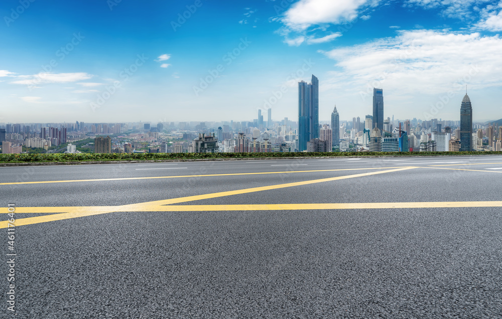 Empty asphalt road and city skyline and building landscape, China.