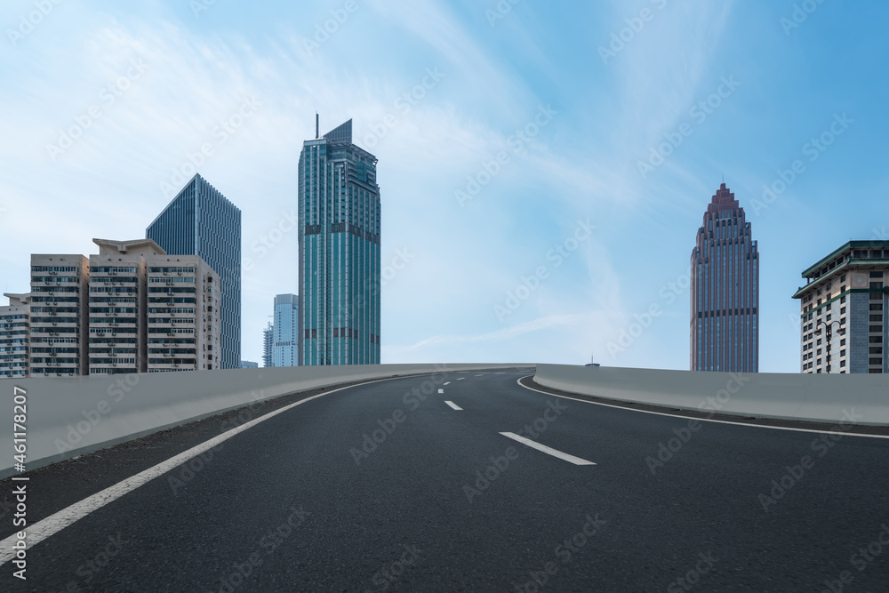 Empty asphalt road and city skyline and building landscape, China.