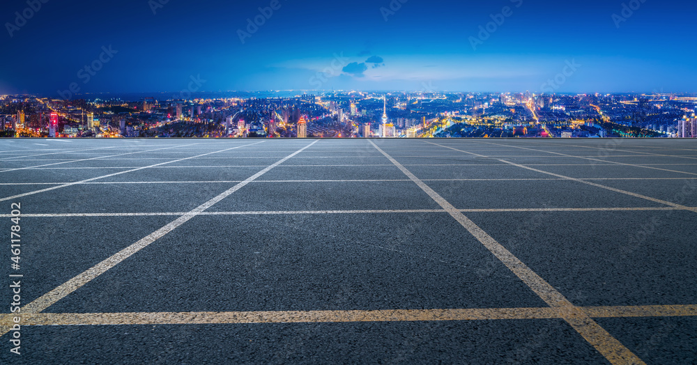 Empty asphalt road and city skyline and building landscape, China.