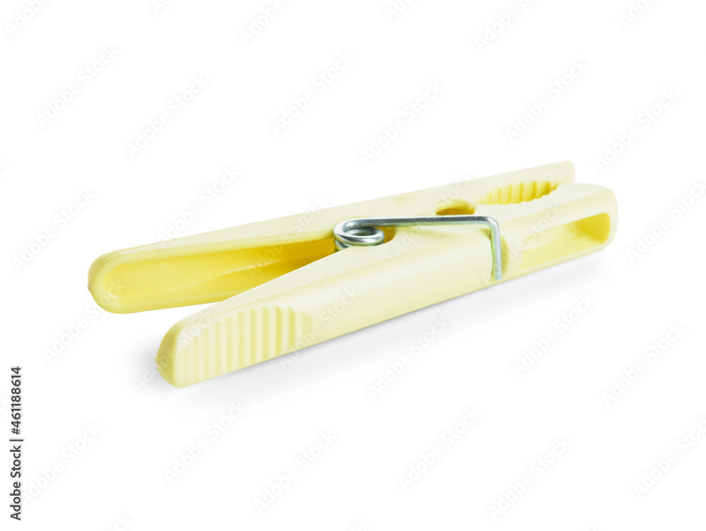 Plastic clothespin on white background