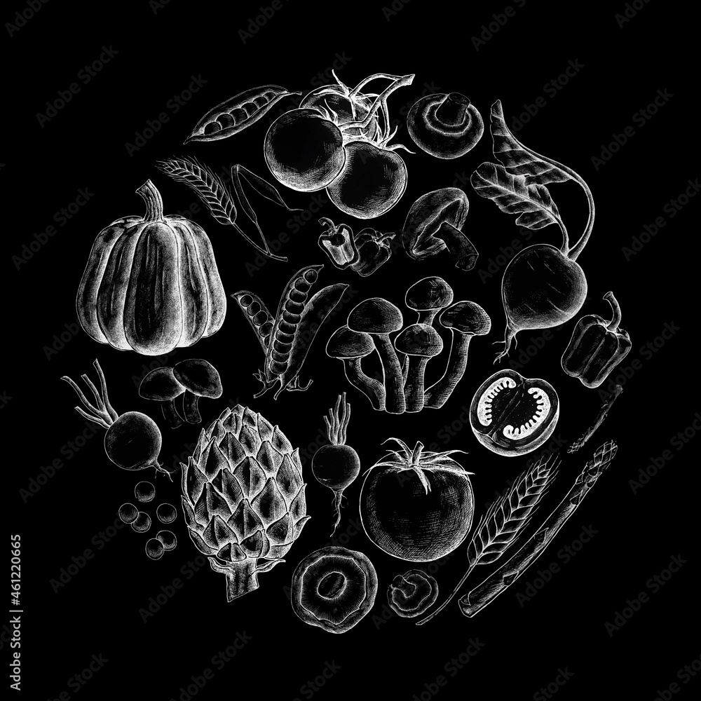 Black vegetable design collection vector