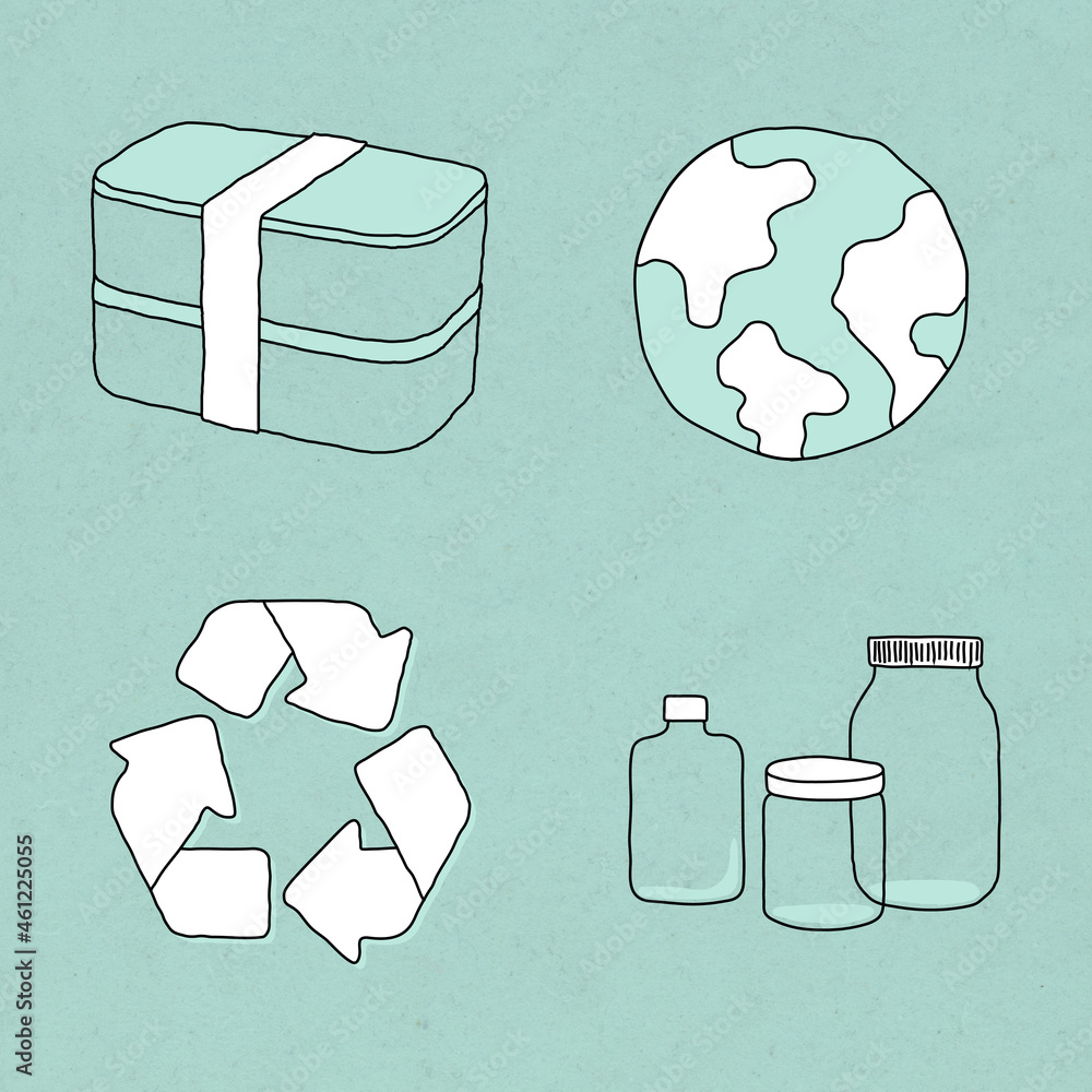 Eco-friendly product vector doodle illustration set