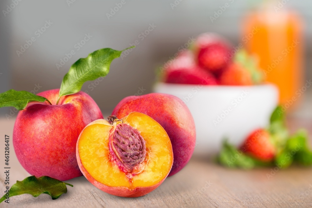 Natural fresh ripe peaches fruit. Delicious and healthy organic nutrition.