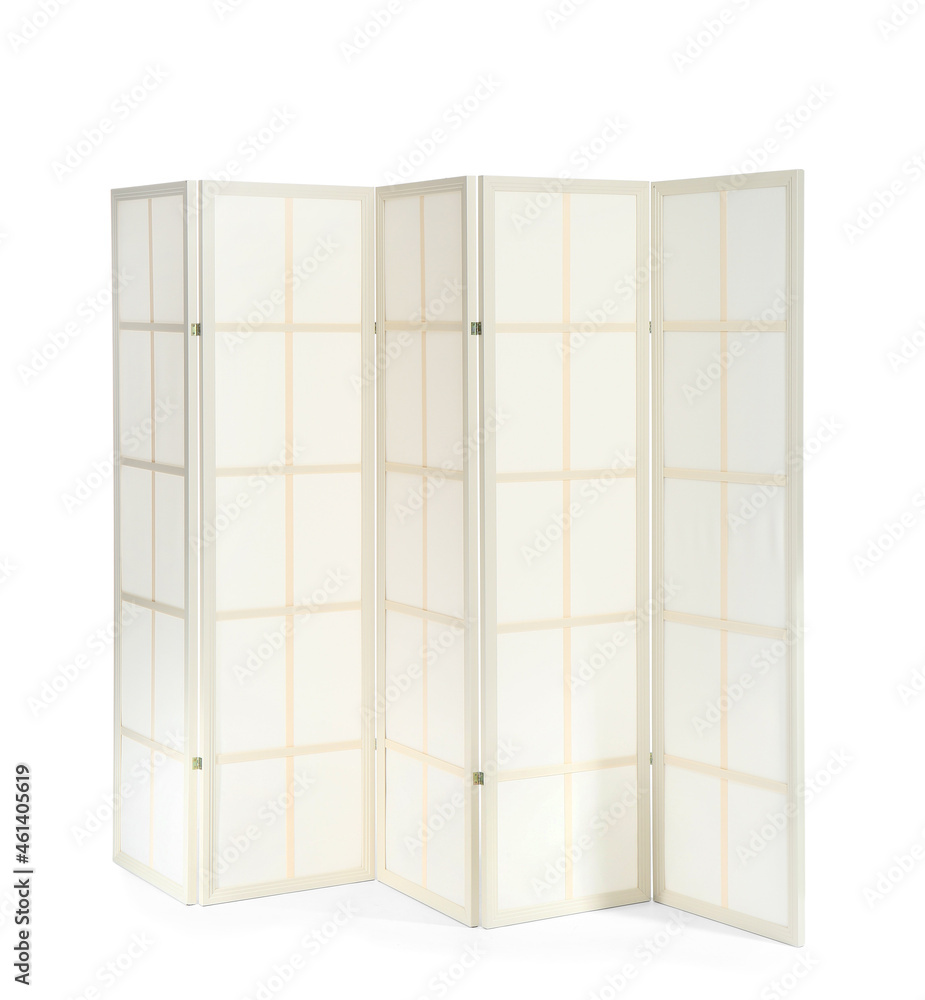 Beige folding screen on white background