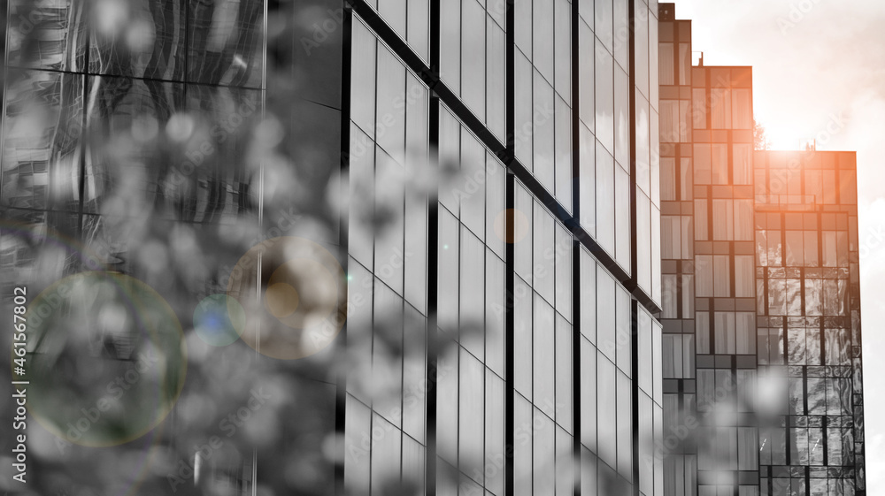 Corporate architecture building. New modern office building. Textured blue pane of contemporary glas