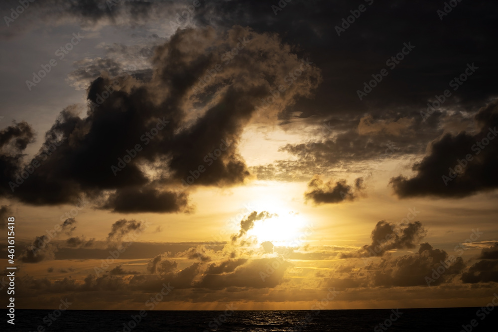 Black clouds over sea Dramatic thunderstorm cloudscape with large building clouds Natural rainy dark