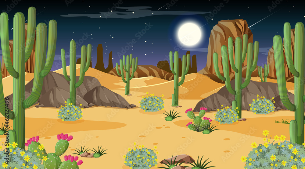 Desert forest landscape at night scene