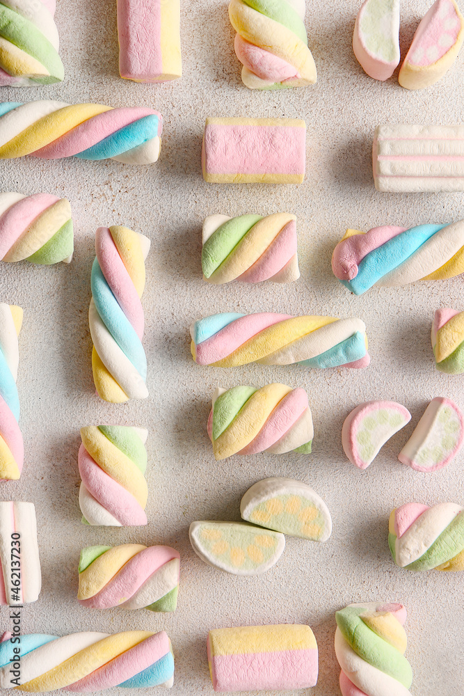 Yummy marshmallows on light background