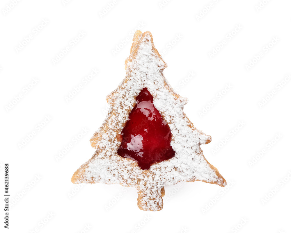 Tasty Linzer cookie on white background