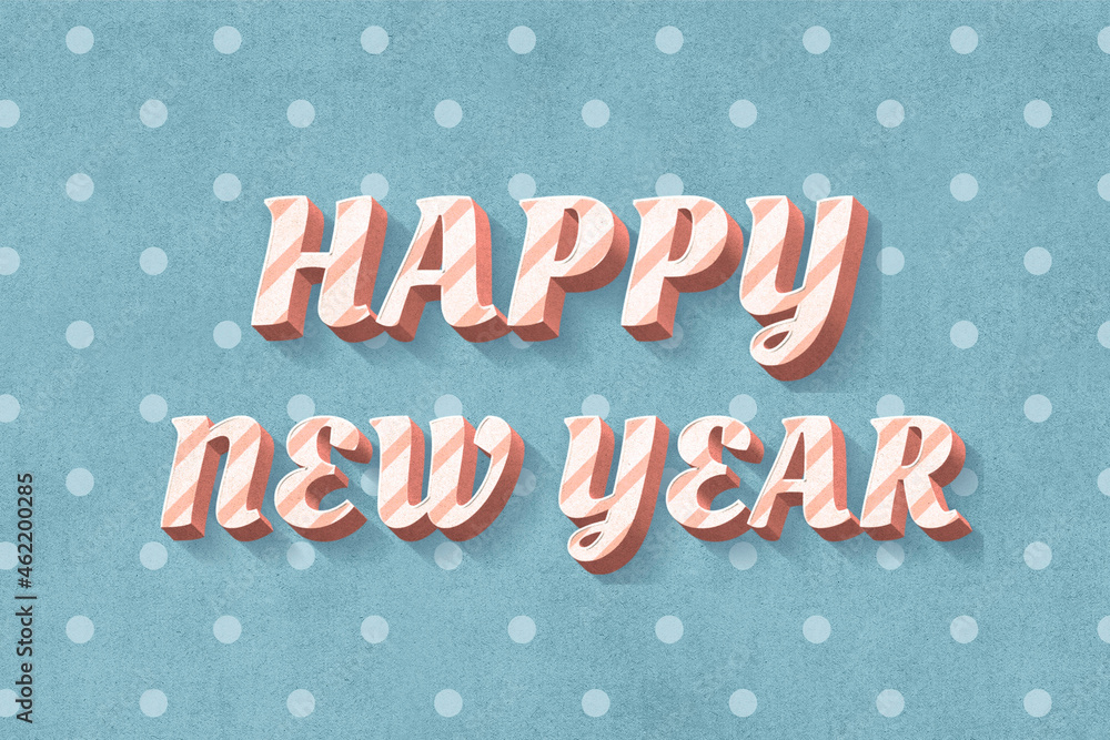 Happy new year word candy cane typography