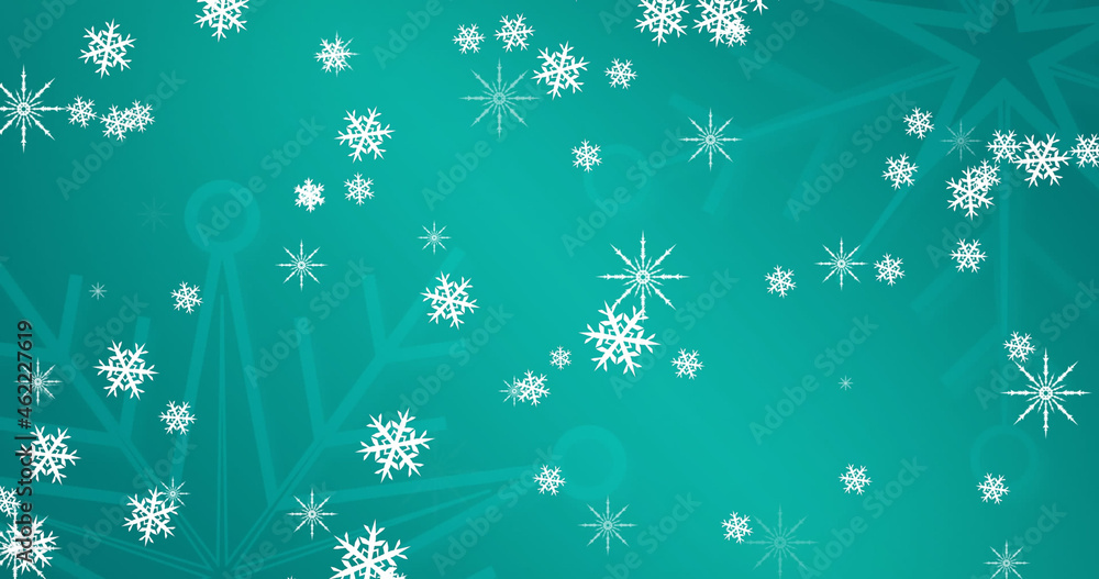 Image of falling snowflakes on blue background