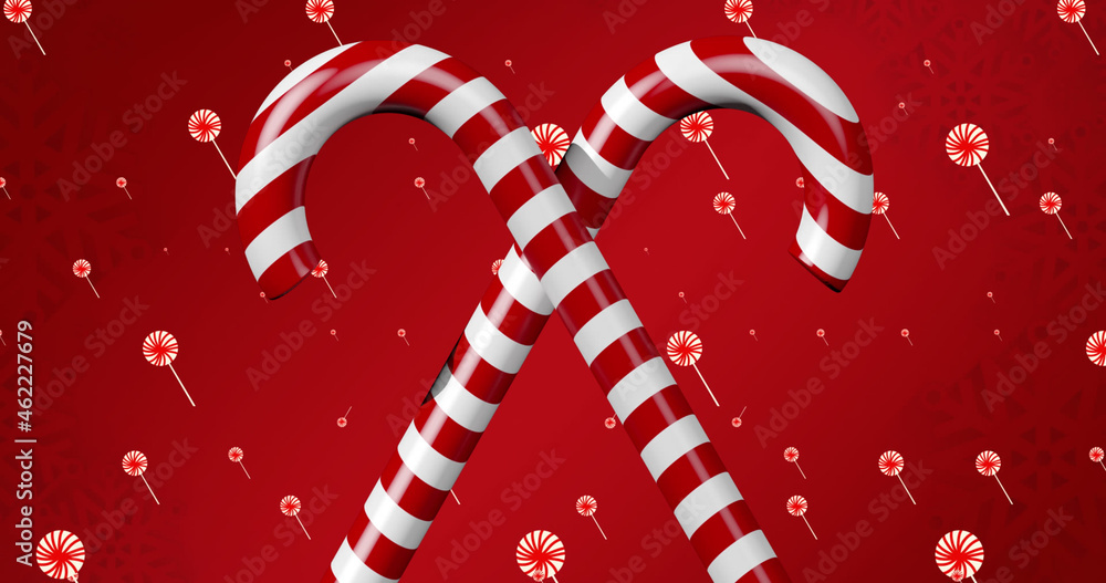 Image of falling lollipops over candy canes