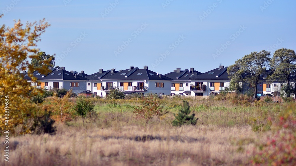 New single family house in a new development area. Residential home with modern facade.  