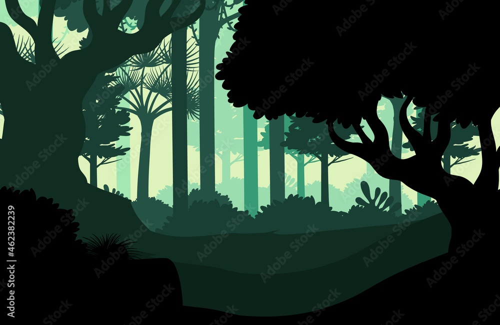 Silhouette dark forest landscape background