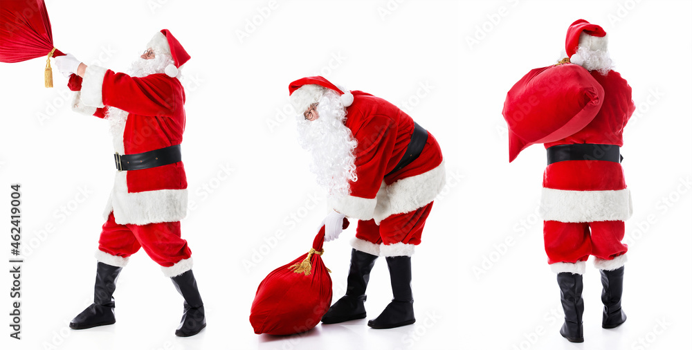 Elderly Santa Claus with a bag of gifts