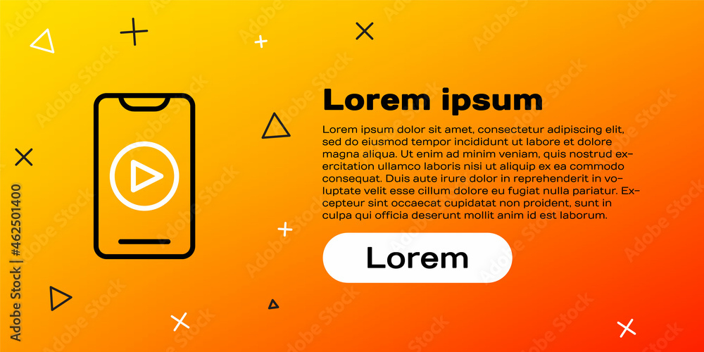 在线播放视频图标隔离在黄色背景上。智能手机和带播放标志的电影带。