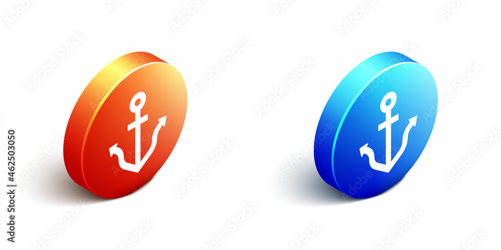 Isometric Anchor icon isolated on white background. Orange and blue circle button. Vector