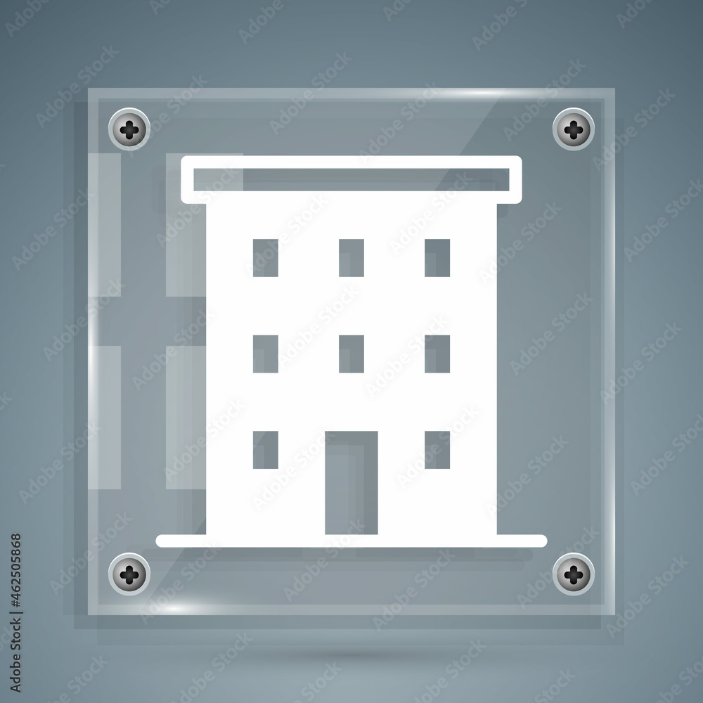 White Multi storey building icon isolated on grey background. Square glass panels. Vector