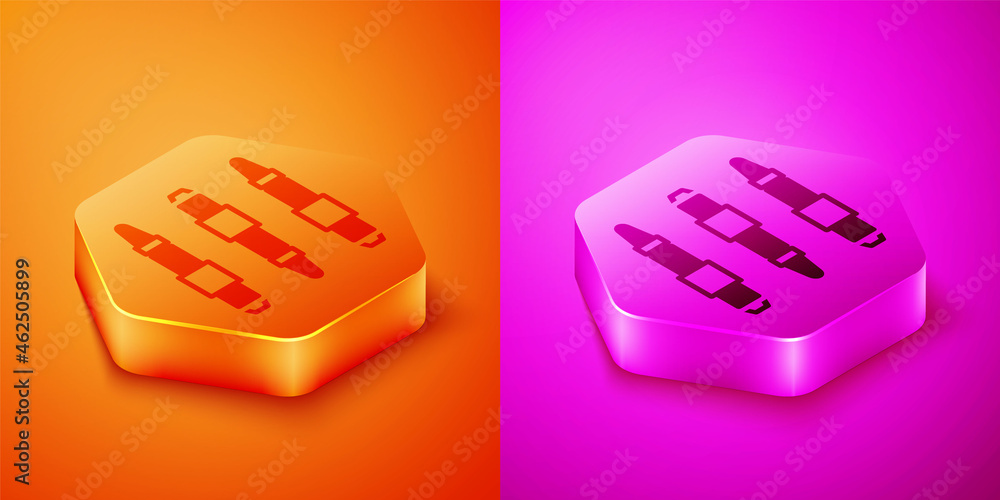 Isometric Marker pen icon isolated on orange and pink background. Felt-tip pen. Hexagon button. Vect