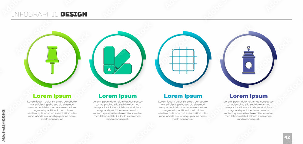 Set Push pin，Color palette guide，Grid graph paper and Paint spray can.Business infographic templa（设置