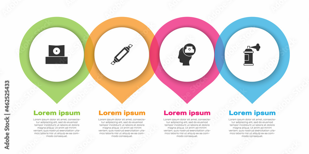 Set Spray can nozzle cap, Marker pen, and Paint spray. Business infographic template. Vector