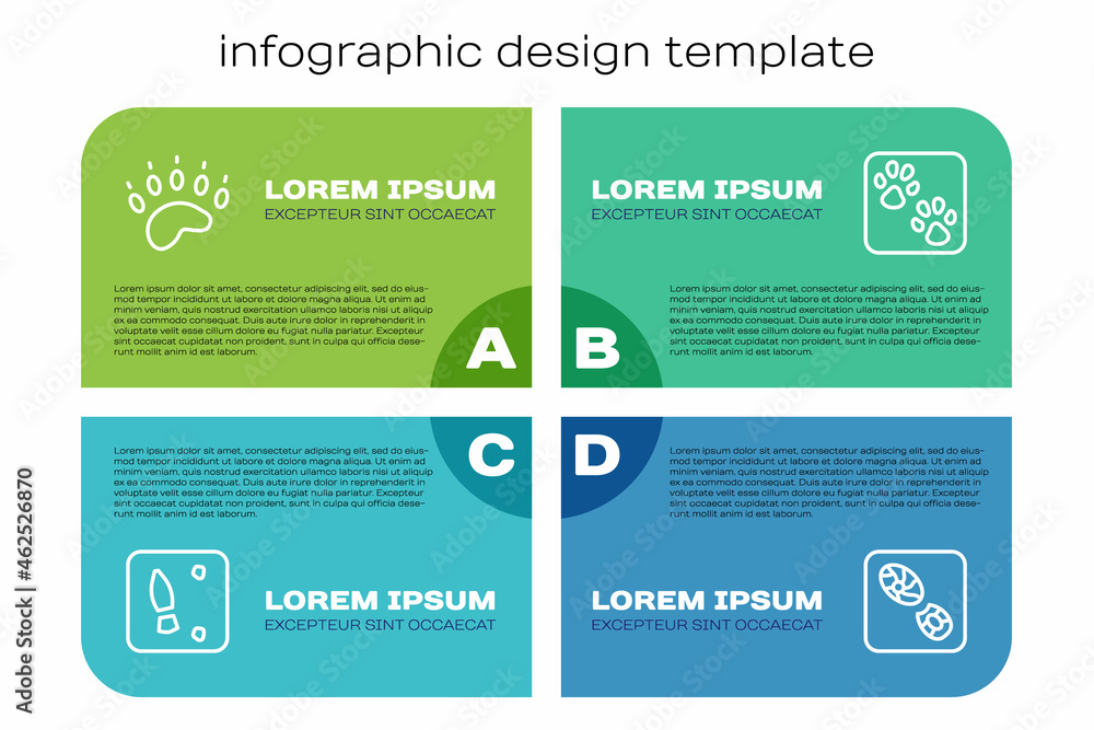 设定人类足迹鞋、熊掌和爪子。商业信息图模板。矢量