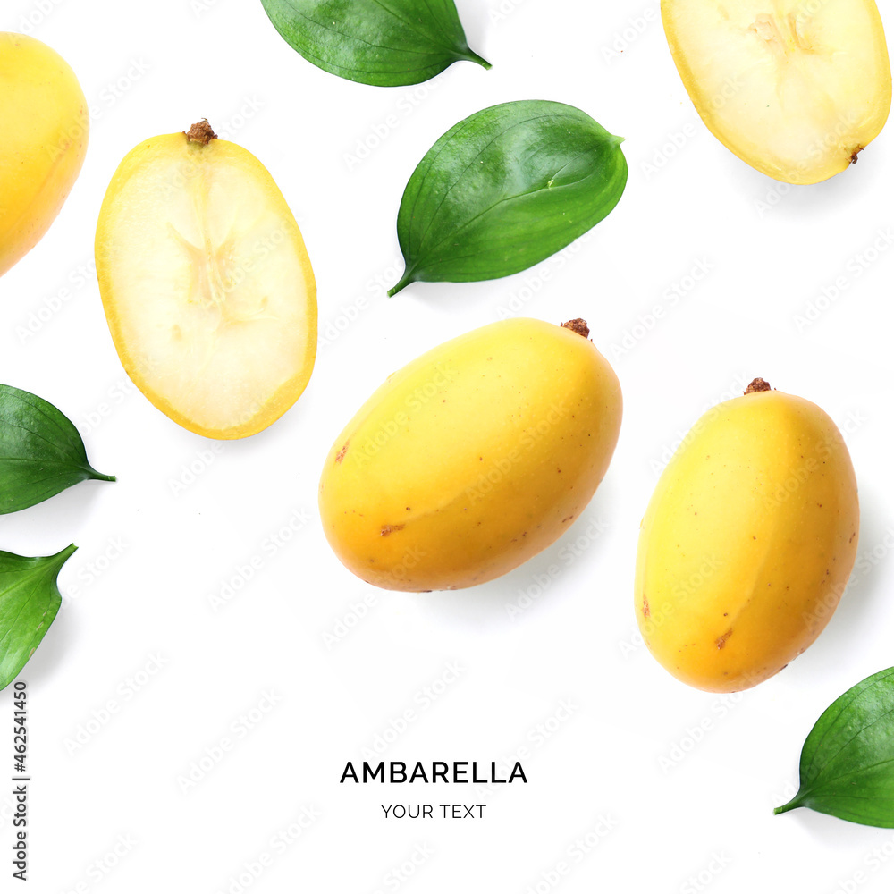 Creative layout made of ambarella on white background. Flat lay. Food concept.