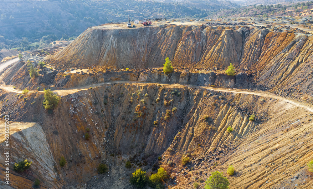 Drilling equipment for geological exploration of mining waste heaps. Abandoned copper mine area in X