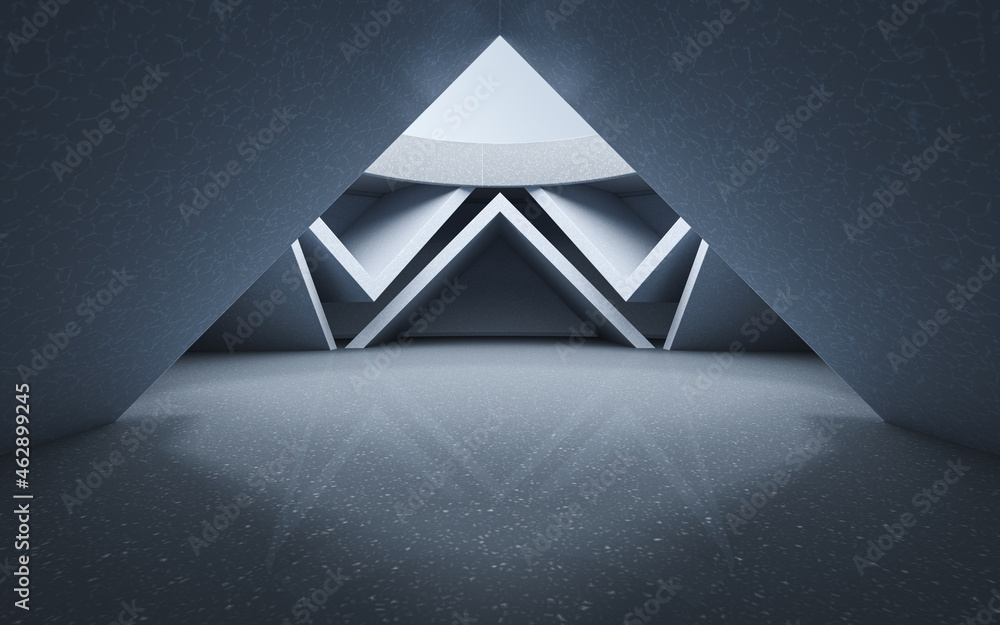 Triangular tunnel, abstract conception, 3d rendering.