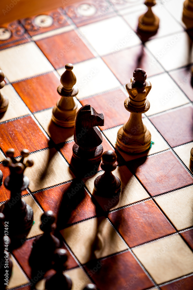 Chess board and chess pieces during the game