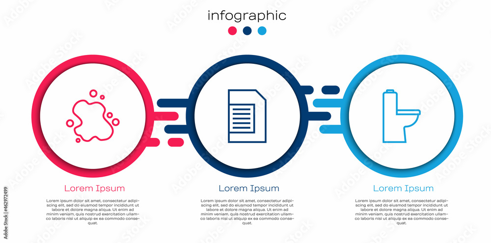 设置线溢水、洗衣液和抽水马桶。商业信息图模板。矢量