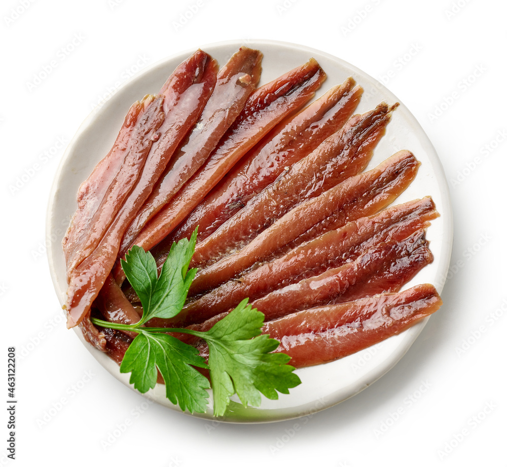 plate of canned anchovies