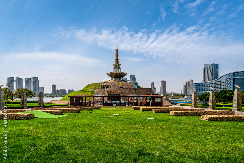 The beautiful coastline architectural landscape of Rizhao, China