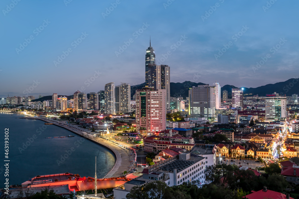 Aerial photography of Yantai urban architectural landscape at night