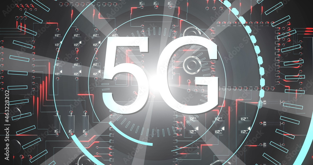 5G written in the middle of a futuristic circles 4k