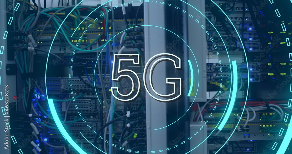 5G written in the middle of a futuristic circles 4k