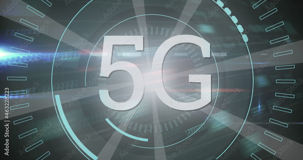 5G written in the middle of a futuristic circles 4k