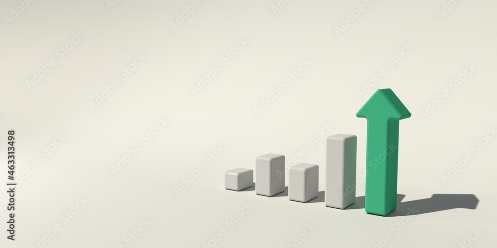 Upward bar graph and arrow - 3D render illustration