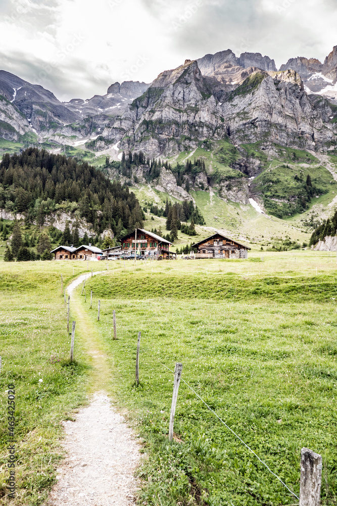 Wanderweg, Wiese, Alm, Alphütte, Weiler, Dorf, Chalet, Barme, Wallis, Valais, Schweiz, Alpenpässe We