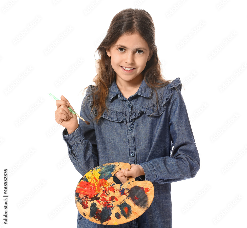 Cute little painter on white background