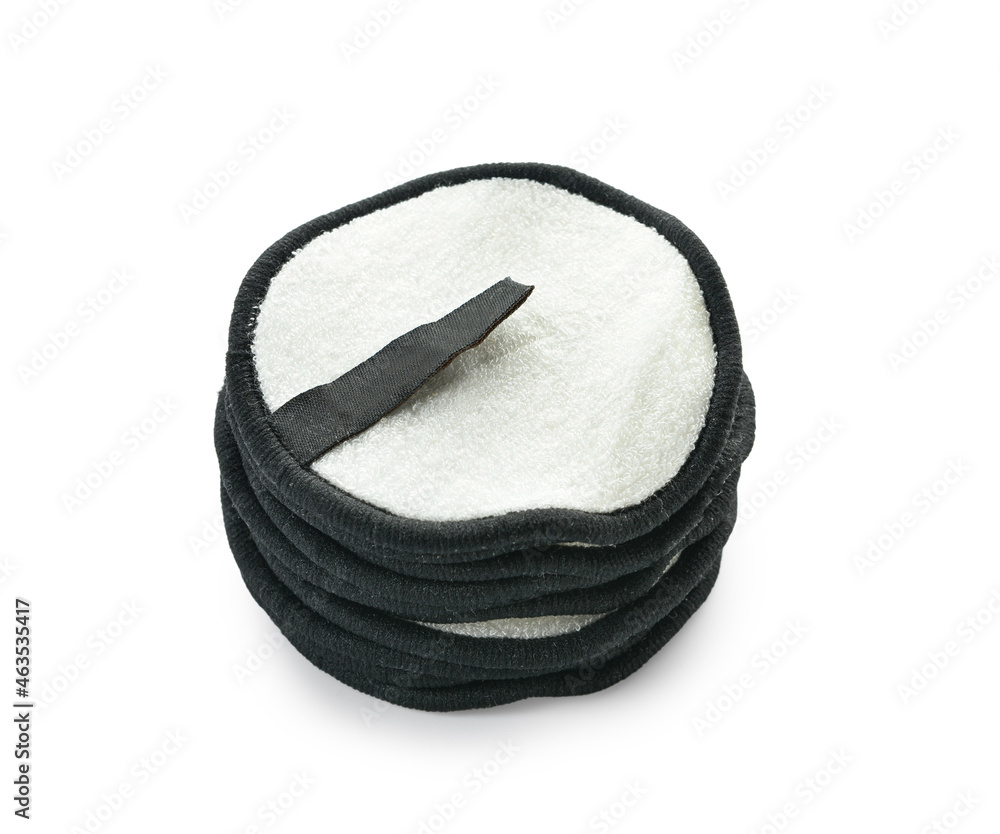 Reusable cotton pads on white background